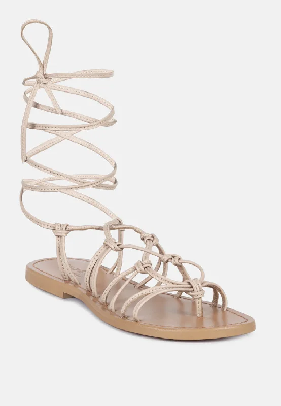 BAXEA Handcrafted Latte Tie Up String Flats