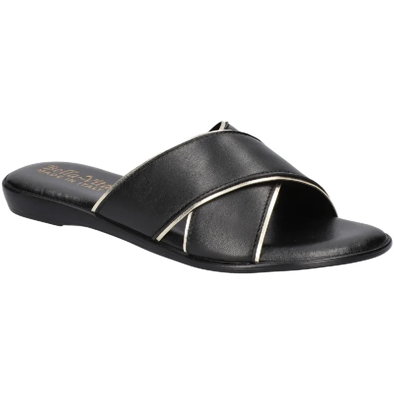 Bella Vita Womens Tab Leather Metallic Trim Slide Sandals