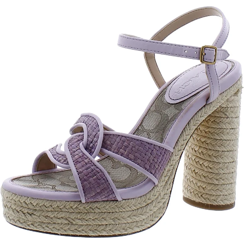 Coach Womens Talina Raffia Block Heel Espadrille Heels