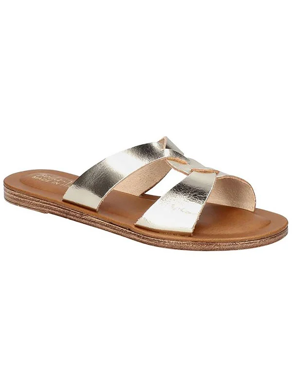 Dov-Italy Womens Leather Slip-On Slide Sandals