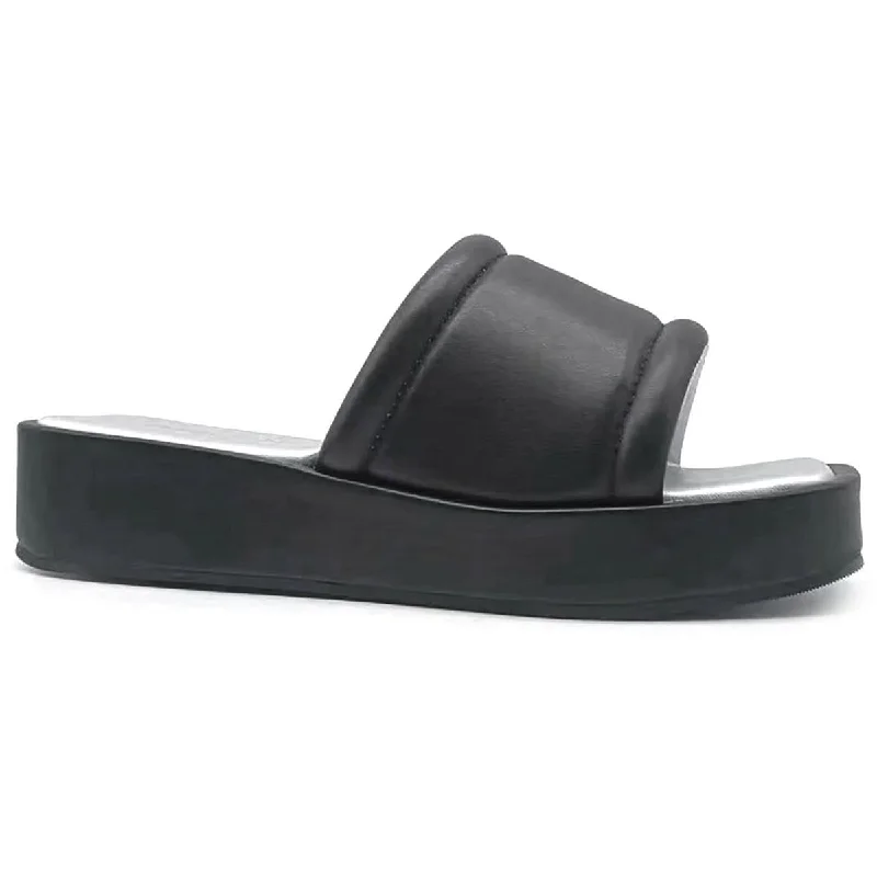 Kenneth Cole New York Womens Andreanna Faux Leather Square Toe Slide Sandals