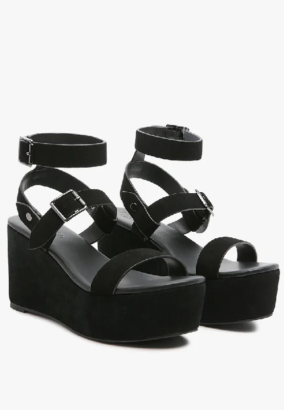 PORTIA Leather Wedge Sandal in Black