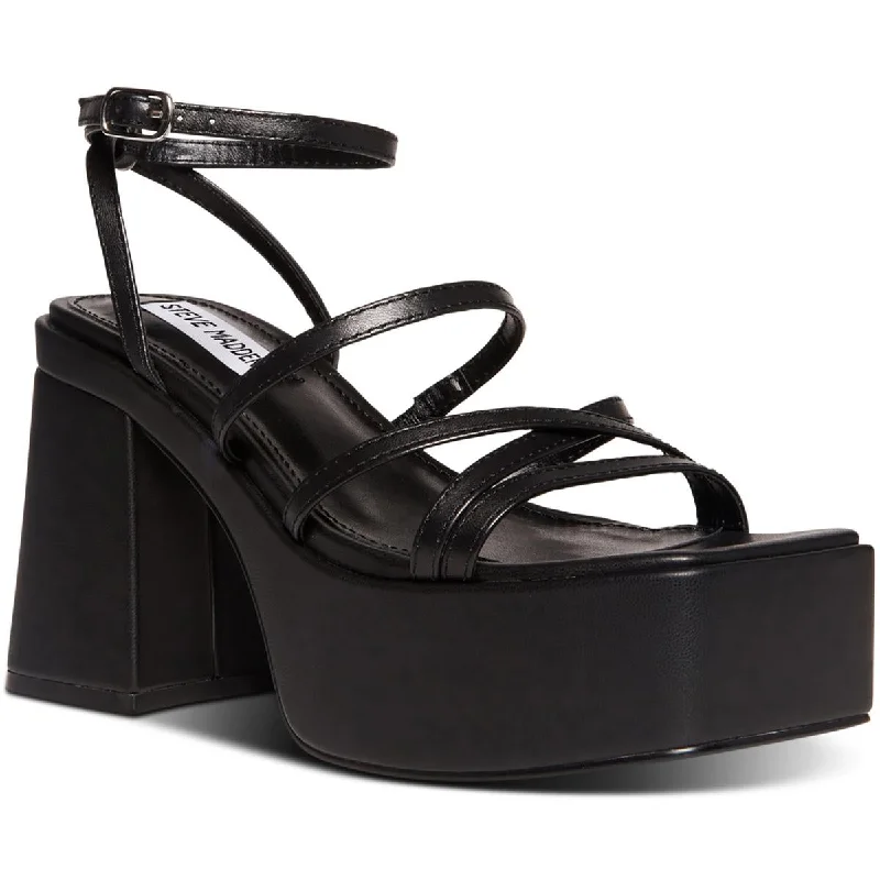 Steve Madden Womens Barb Leather Ankle Strap Platform Heels