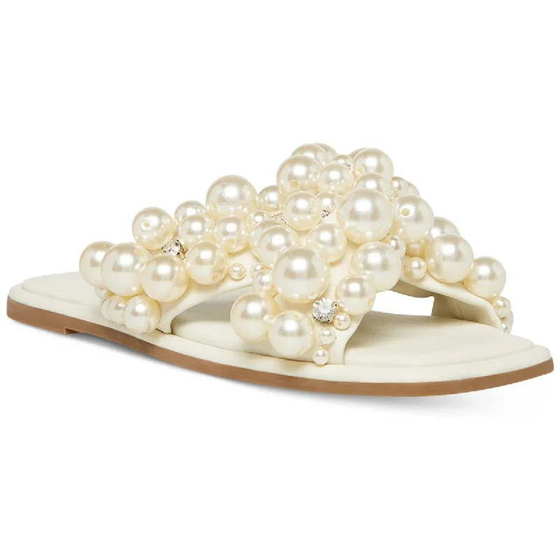 Steve Madden Womens Duri Embellished Imitation Pearl Slide Sandals