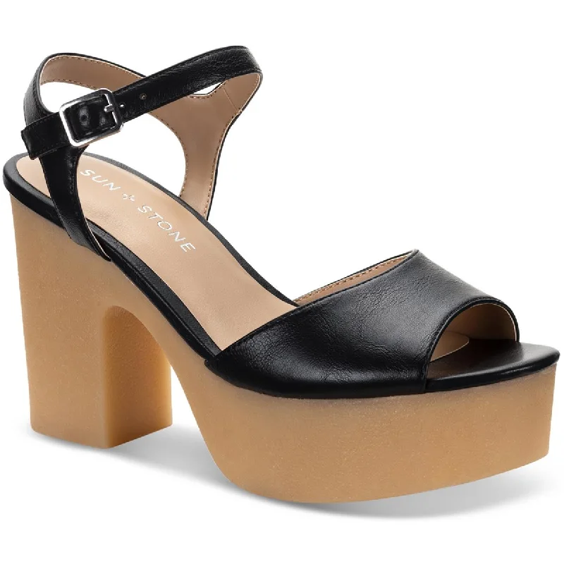 Sun + Stone Womens Gretaa Faux Leather Ankle Strap Heels