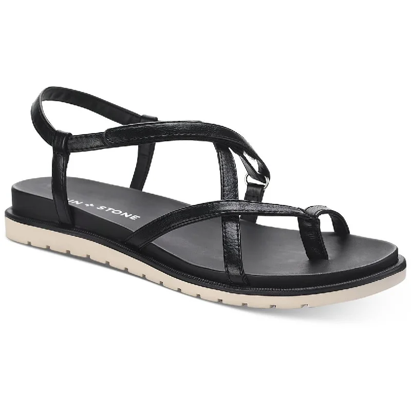 Sun + Stone Womens Juune Faux Leather Toe-Post Slingback Sandals