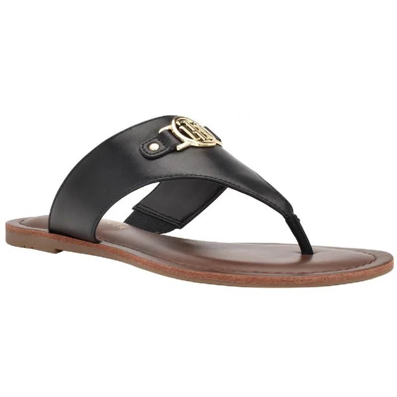 Tommy Hilfiger Womens Lazire Faux Leather Slip On Slide Sandals