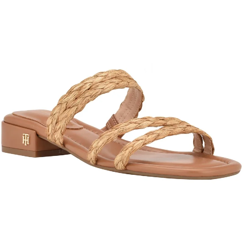 Tommy Hilfiger Womens Olise Faux Leather Slip-On Slide Sandals