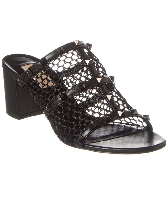 Valentino Rockstud 60 Mesh & Leather Sandal