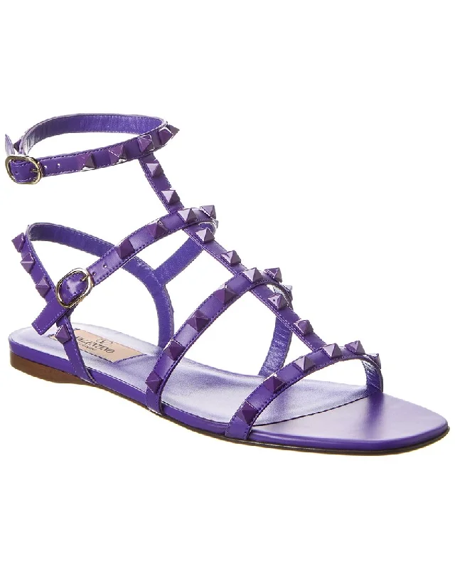 Valentino Rockstud Caged Leather Ankle Strap Sandal