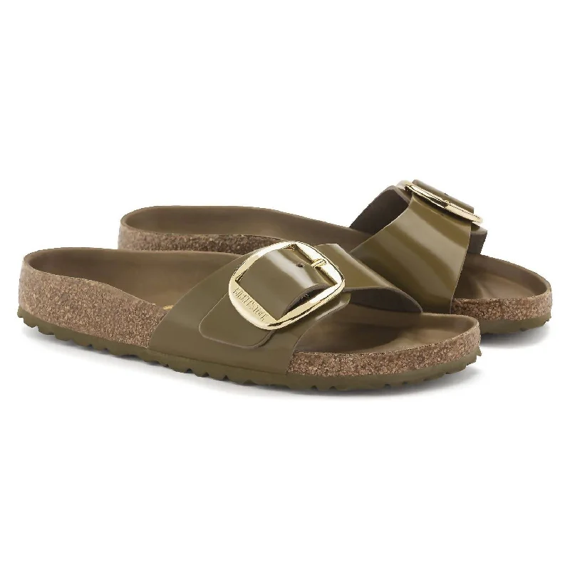 Women's Madrid Big Buckle Sandal In High Shine Mud Green