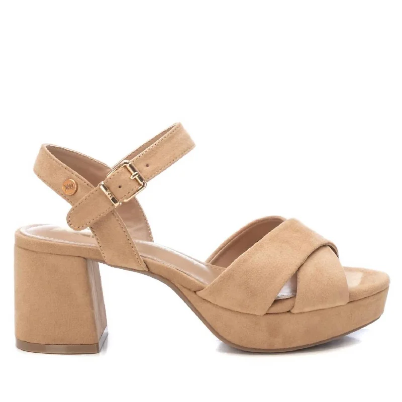 Women's Suede Heeled Platform Sandals In Beige