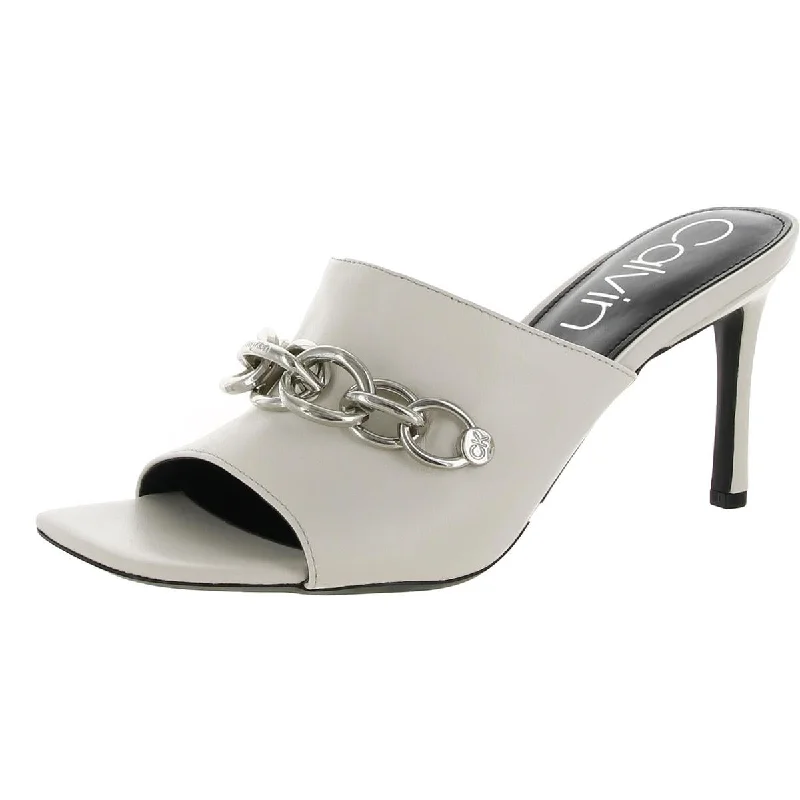 Calvin Klein Womens Halima Chain Peep-Toe Mules