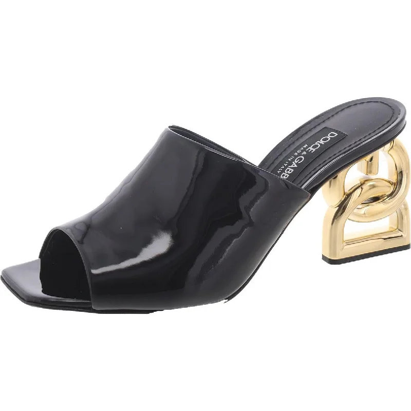 Dolce & Gabbana Womens Patent Leather Logo Slide