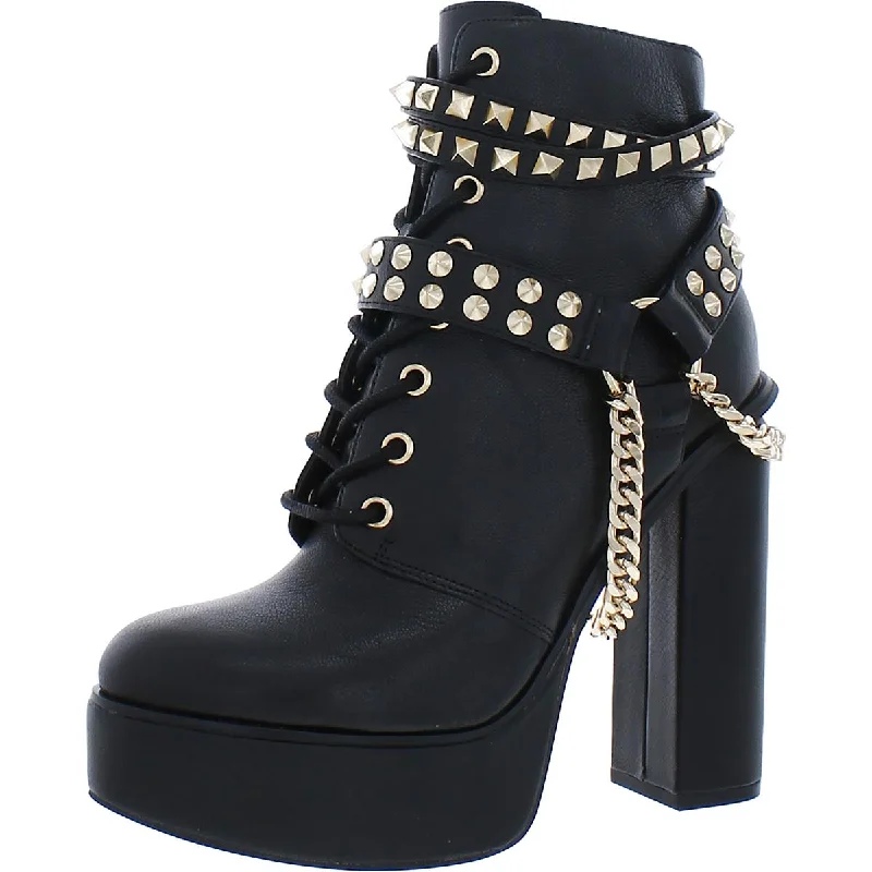 Jessica Simpson Womens Lannoli Leather Studded Block Heels