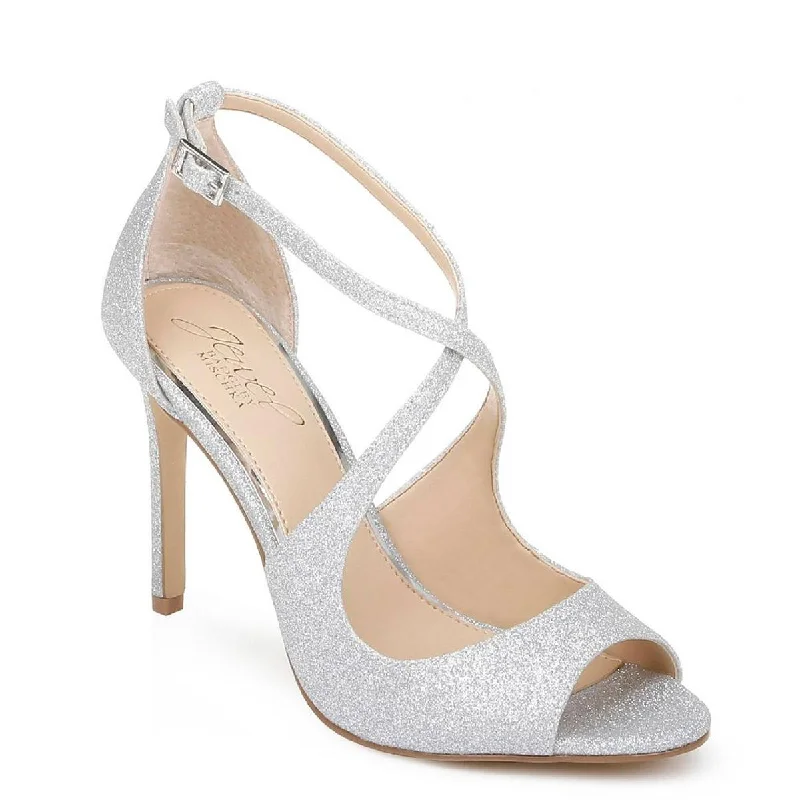 Jewel Badgley Mischka Womens Jonna Glitter Ankle strap D'Orsay Heels