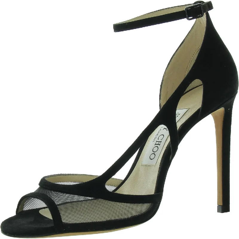 Jimmy Choo Womens Faux Suede Peep Toe Ankle Strap