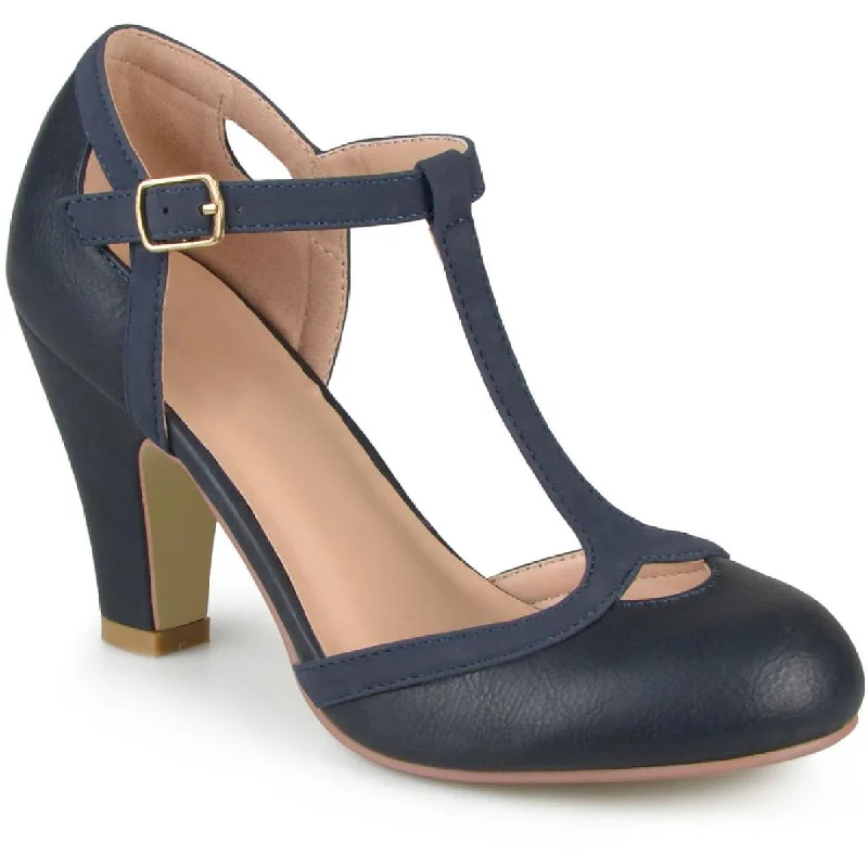 Journee Collection Womens Olina Faux Leather T-Strap Heels