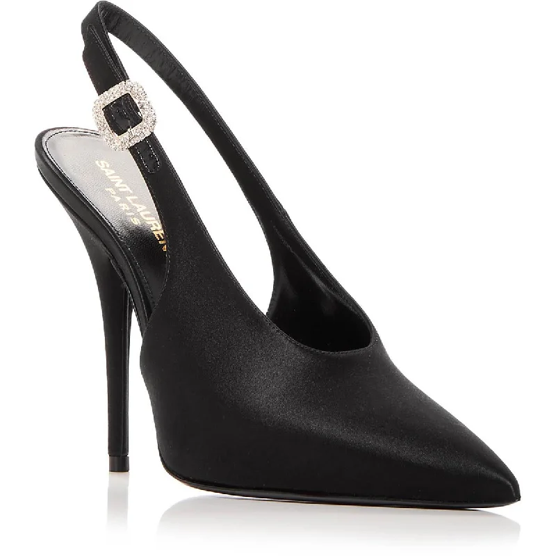 Saint Laurent Womens Pointed Toe Ankle Strap Slingback Heels