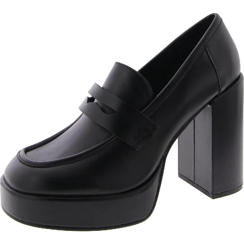 Steve Madden Womens Ashe Block Heel Slip-On Loafer Heels