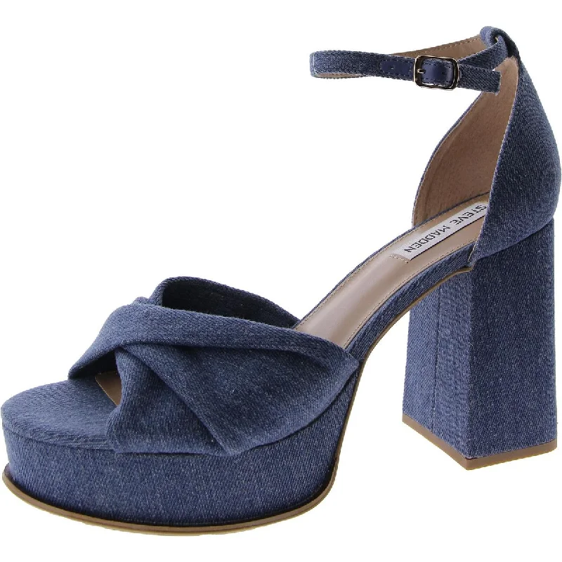 Steve Madden Womens Solve Denim Ankle Strap Platform Heels