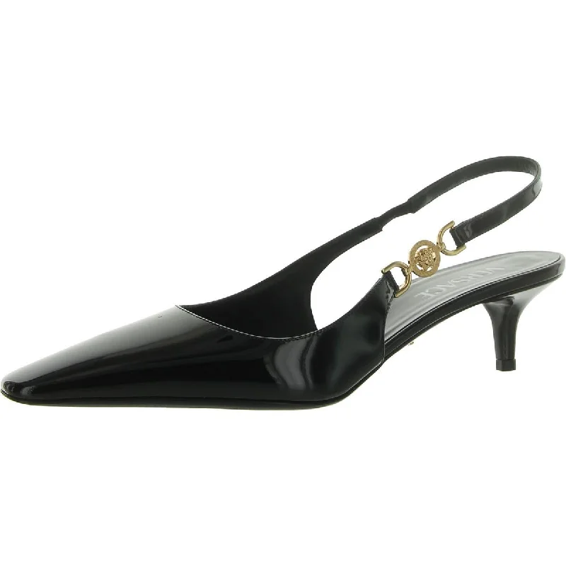 Versace Womens SLINGBACK POINTED TOE Patent Leather Pointed toe Slingback Heels