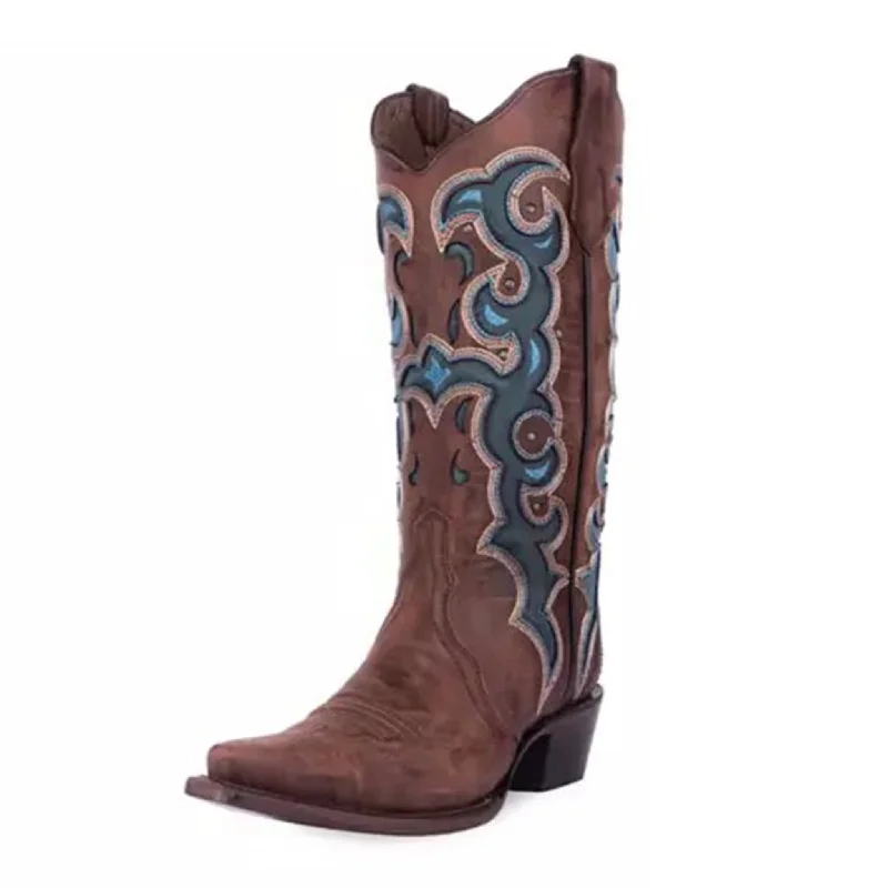 Corral Women's Brown/Turquoise Scroll Inlay Western Boots