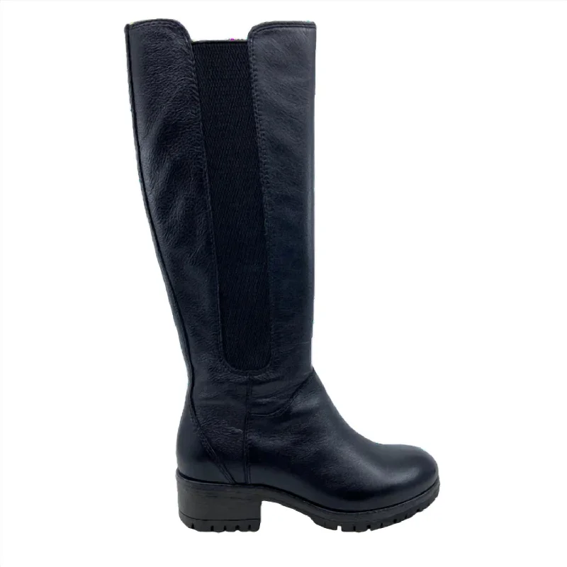 Carmen Calf-High Boot In Black Pebble