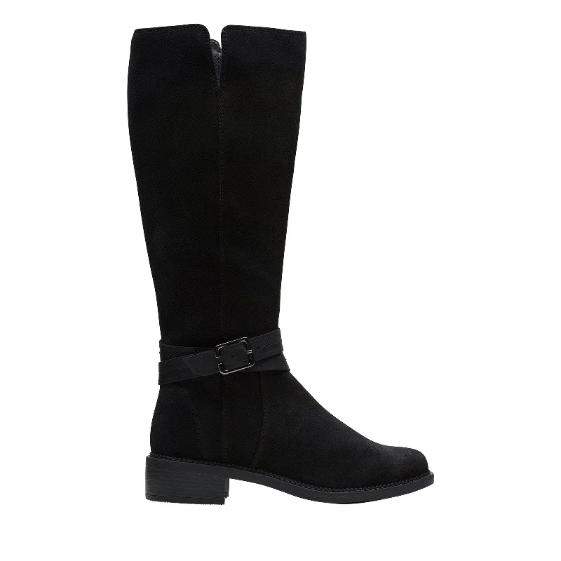 Clarks Maye Shine 26168092 Womens Black Suede Zipper Knee High Boots