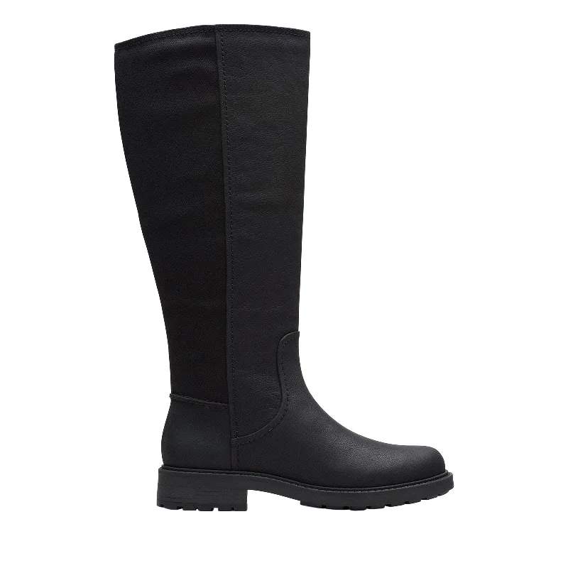 Clarks Opal Glow 26167910 Womens Black Leather Zipper Knee High Boots