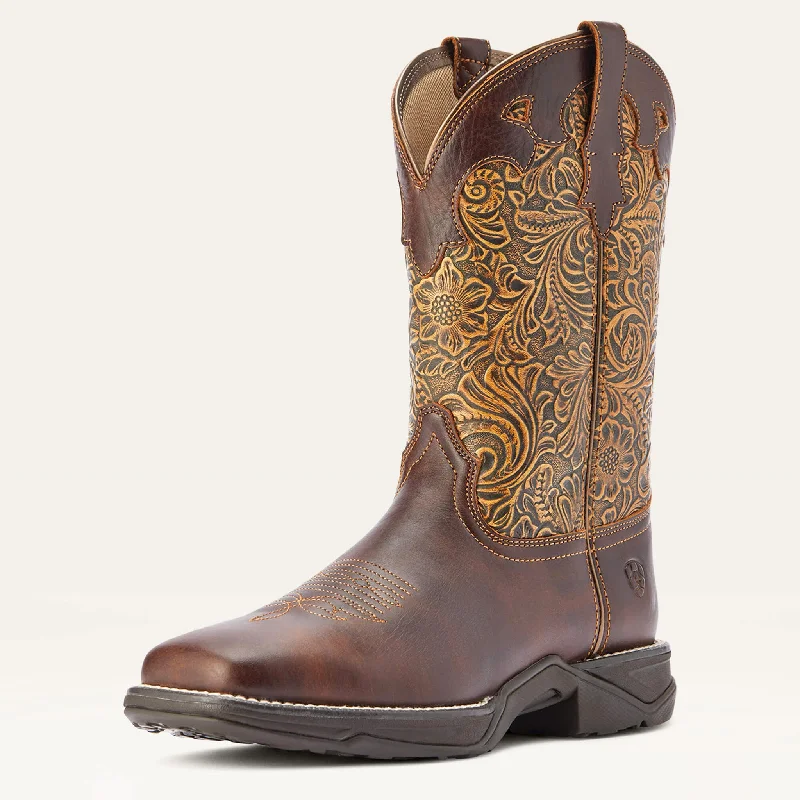 Ariat Women's Clay and Brown Floral Square Toe Boots