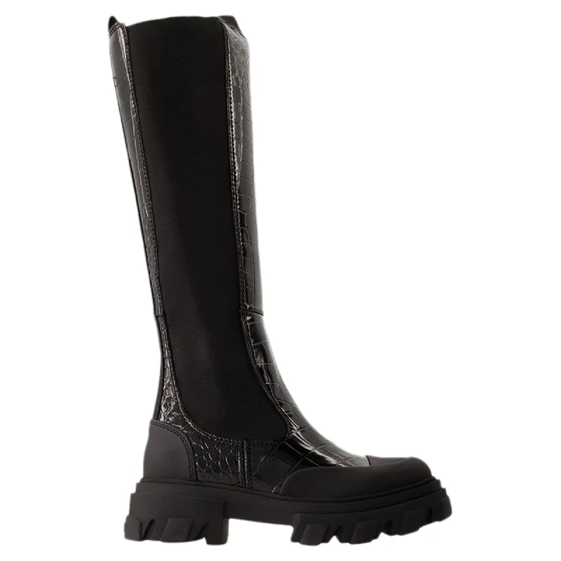 Soft Sole Shoes Cleated High Chelsea Boots - Ganni - Synthetic Leather - Black
