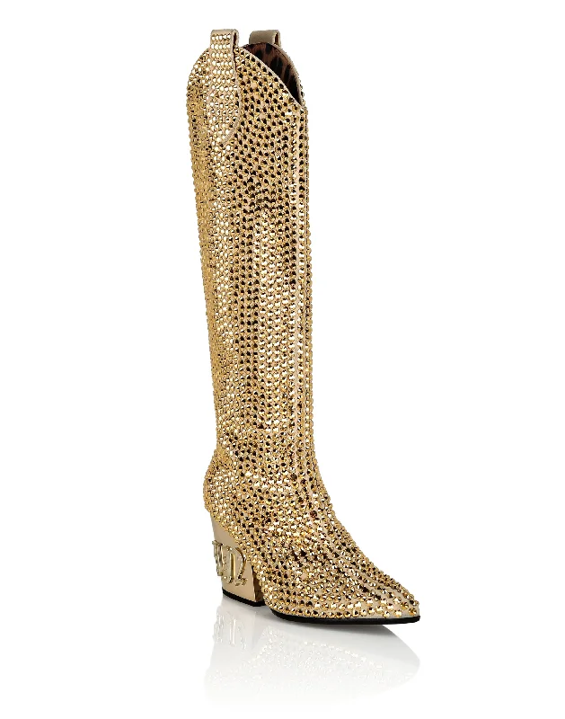 CowBoy Mid-Heel Boots  Gothic Plein with Crystals