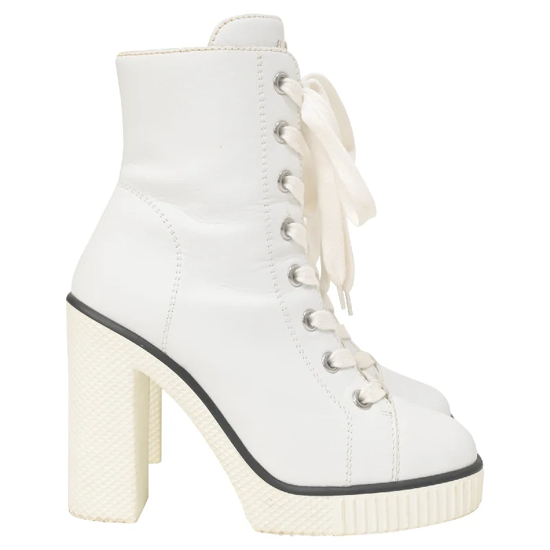 Giuseppe Zanotti Lace-Up Boots in White Leather