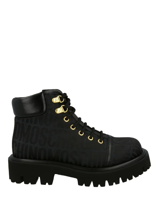 Logo Jacquard Lace-Up Ankle Boots