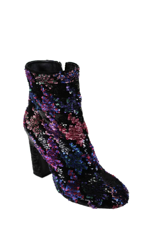 Roger Vivier Womens Side Zip Block Heel Sequin Booties Black Multi