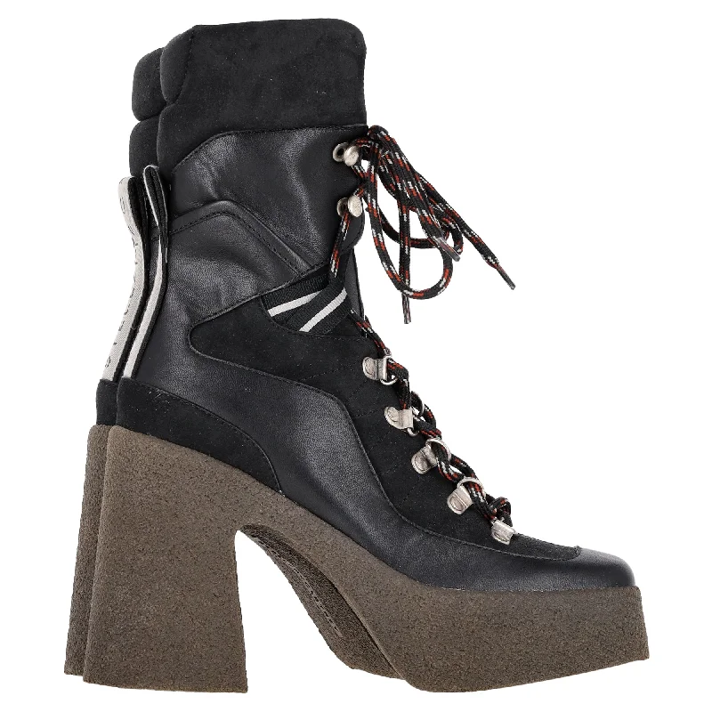 Stella McCartney Lace-Up Platform Ankle Boots in Black Faux Leather