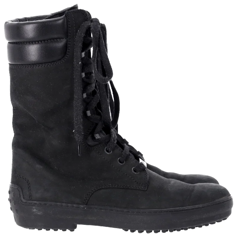 Tods' Lace-Up Combat Boots in Black Suede