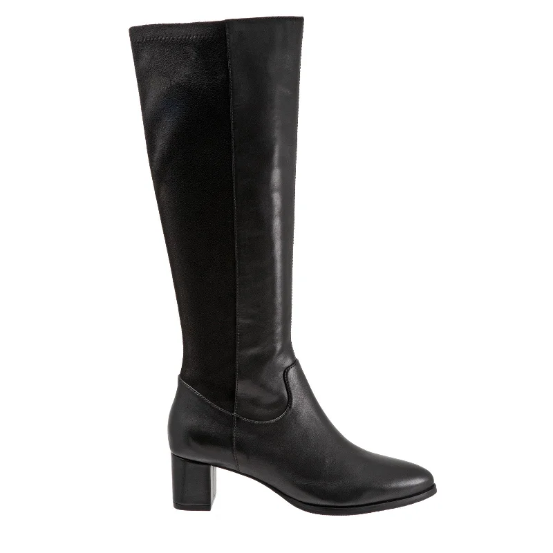 Trotters Kirby Wide Calf T2067-001 Womens Black Leather Knee High Boots