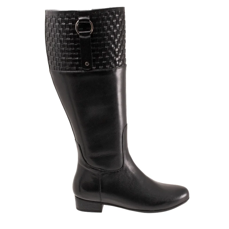 Trotters Morgan T2262-001 Womens Black Leather Zipper Knee High Boots