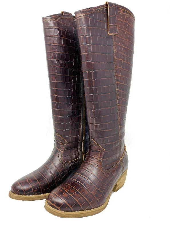 Women's Briana Over The Knee Boot In Cognac Crocodile