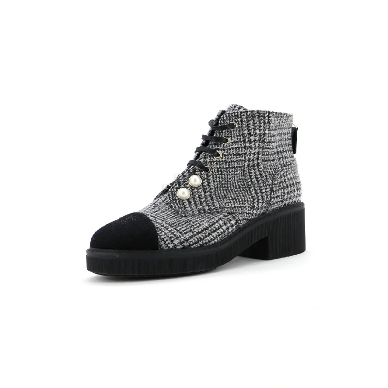 Women's Cap Toe Combat Boots Tweed