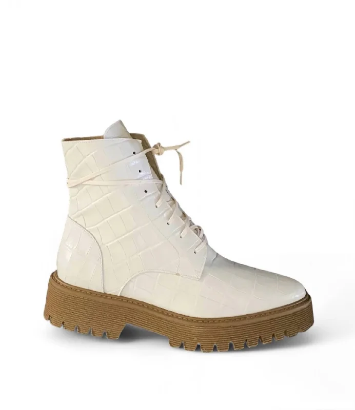 Women's Emi Boots In Creme Embossed Croc