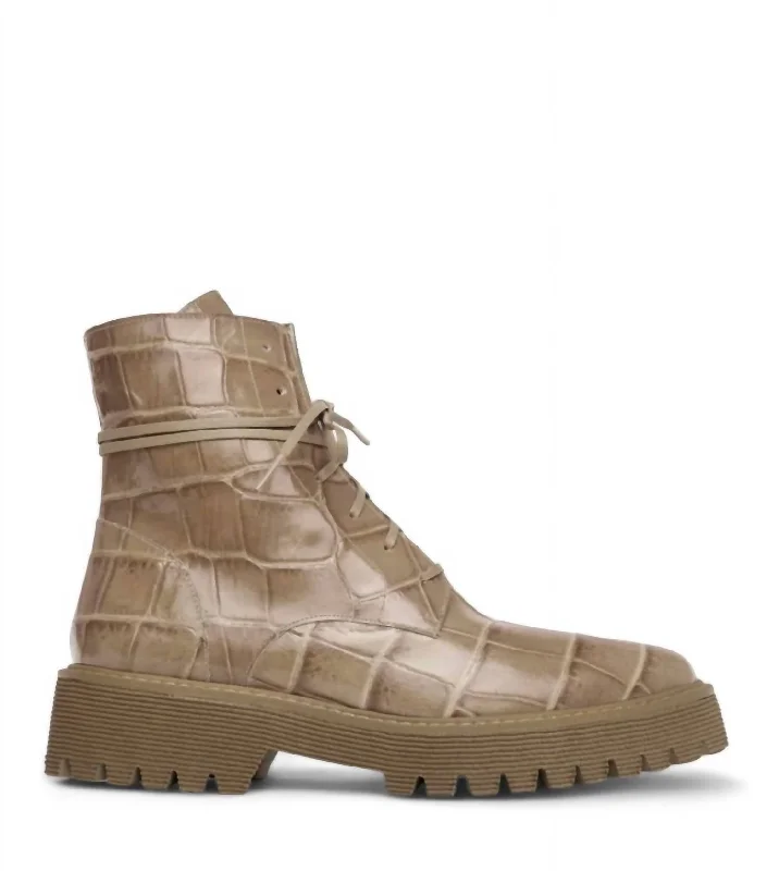 Women's Emi Boots In Khaki Embossed Croc