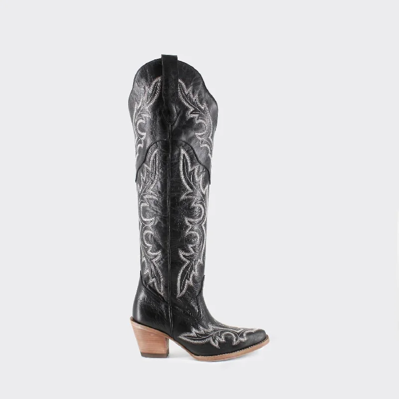 Women's Julia Leather Cowgirl Boots In Black