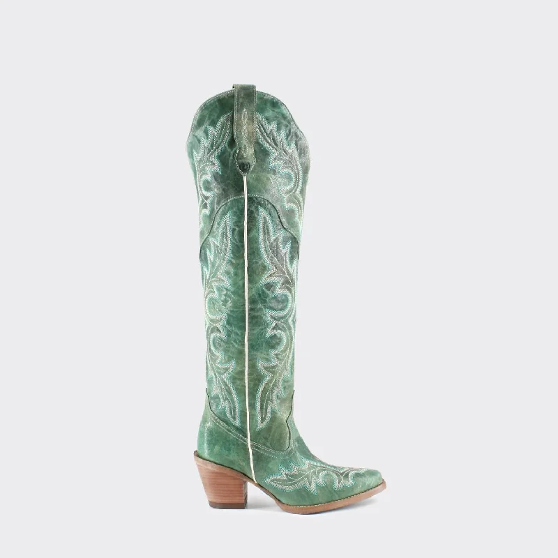 Women's Julia Leather Cowgirl Boots In Turquoise