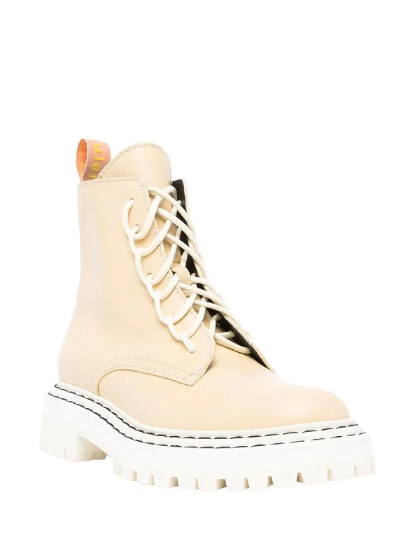 Women's Lug Sole Combat Boots In Butter