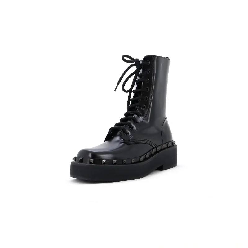 Women's Rockstud M-Way Combat Boots Leather