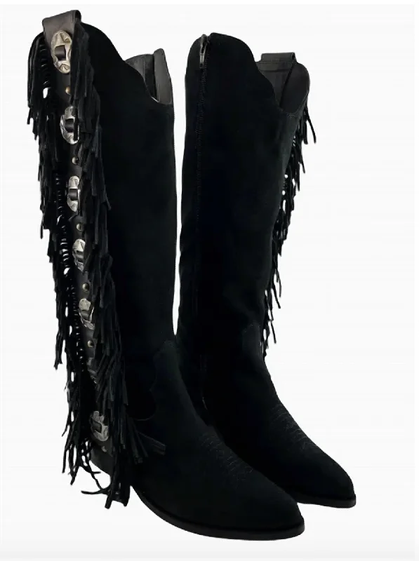 Women's Rodeo Doll Fringe Boots In Black