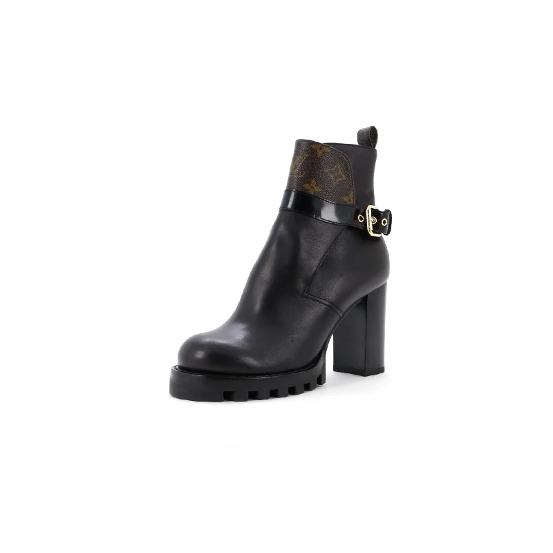 Women's Star Trail Buckle Ankle Boots Leather with Monogram Canvas